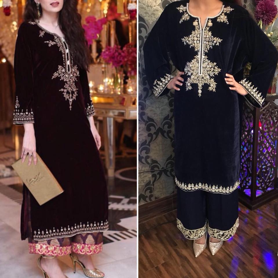 pakistani velvet dresses 2018