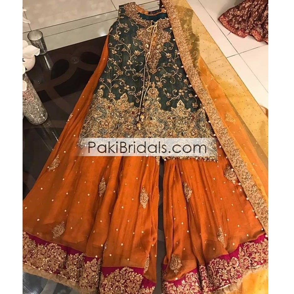 Mirror Work Peach Pakistani Sharara Suit