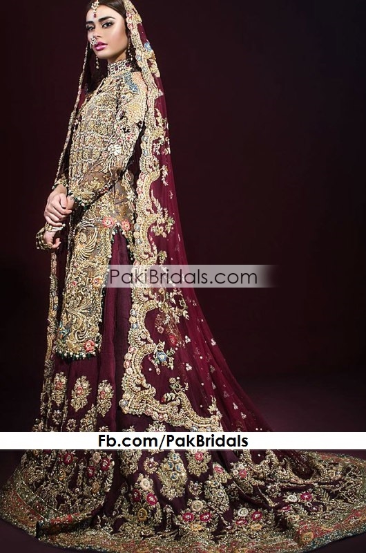 maroon wedding dresses pakistani