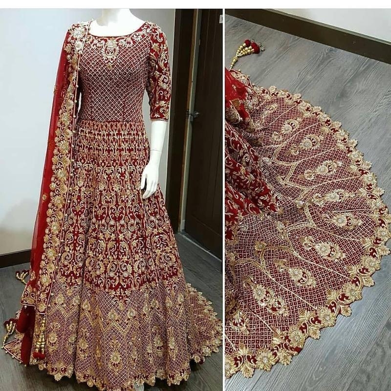 maroon wedding dresses pakistani