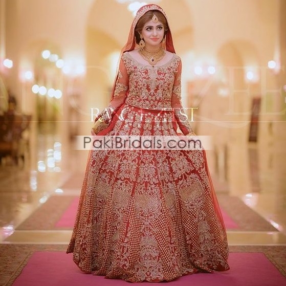 Dark Red Lehenga Frock Bridal Pakistani Wedding Dresses – Nameera by Farooq