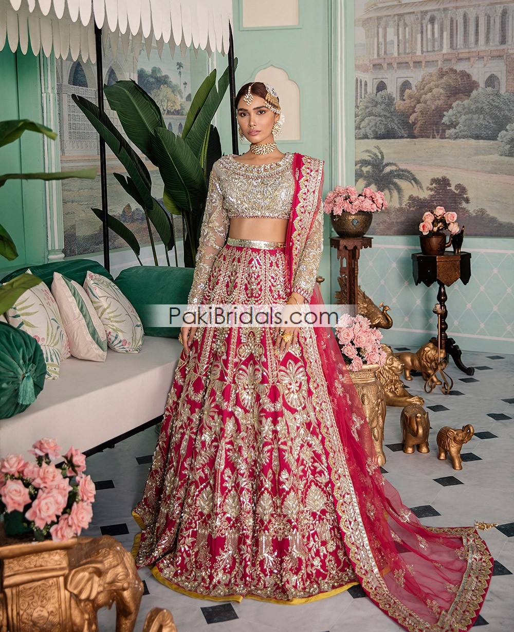Zubia Zainab - The regal maroon bridal encapsulates the traditional  heritage of a statement bride and is infused with a striking combination of  silver embroidery and strokes of green hues. Incorporated with