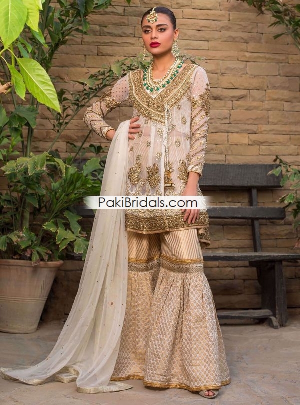 White Angrakha Gharara Dress 758 - Image 5