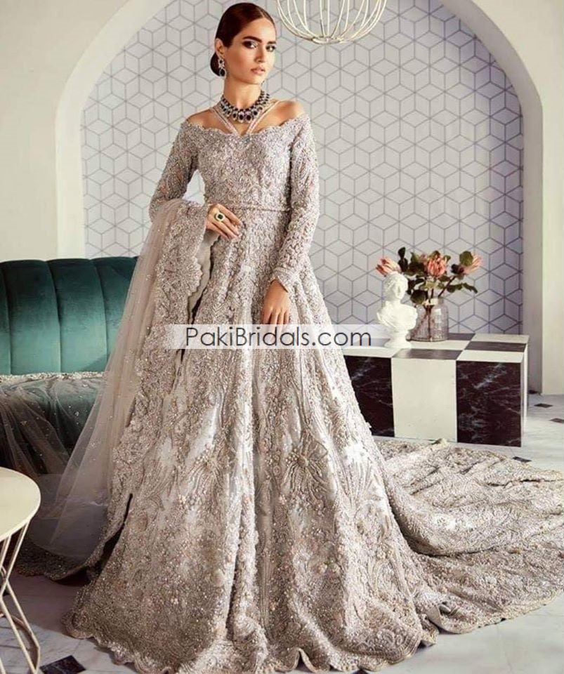 Silver Bridal Gown Dress 757 – Pakistan ...