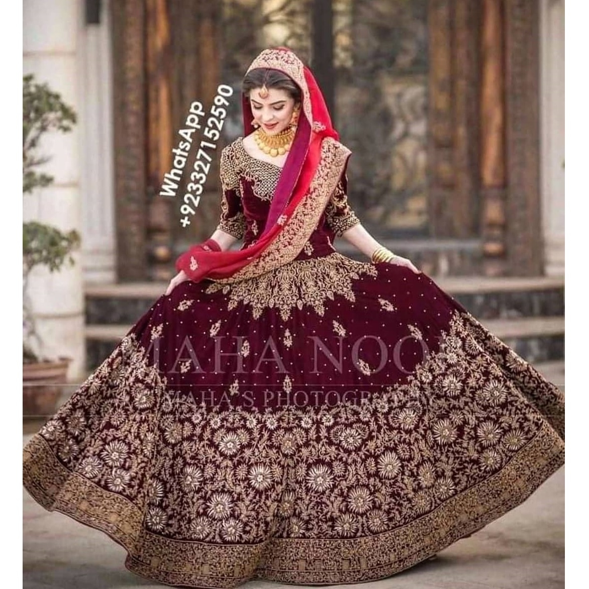 Bridal dresses Pakistani PakiBridals 12 Velvet Maroon 1