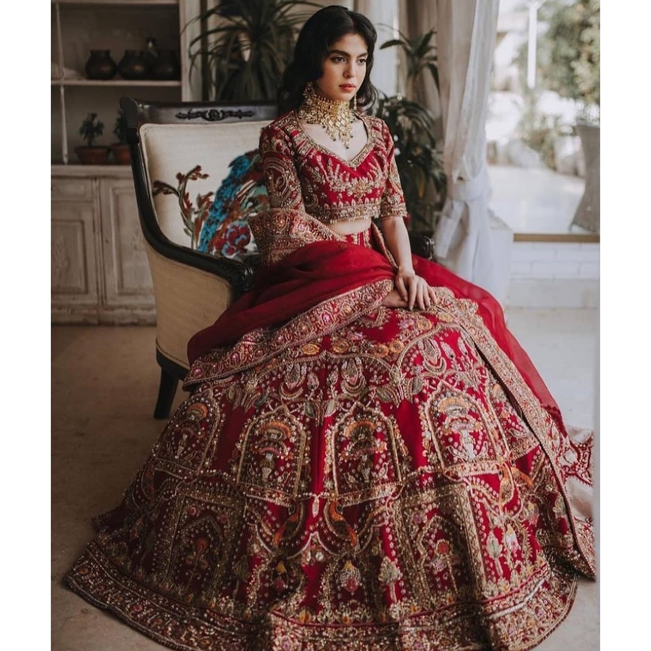 Pakistani Red Bridal Zari Work Lehenga Choli In Organza SFETS843 – Siya  Fashions