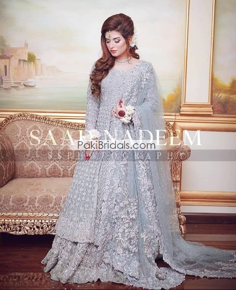 Silver grey bridal dresses pakistani sale