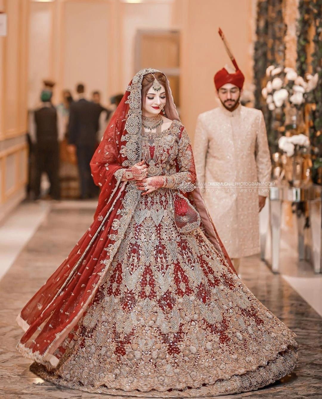 Royal Embroidered Pakistani Bridal Dress in Red Color