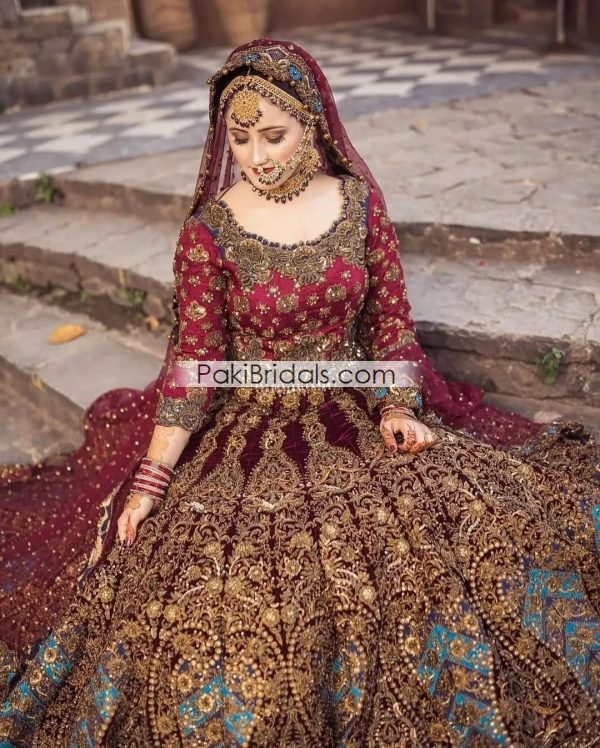 Maroon Velvet Bridal Dress 809 - Image 3