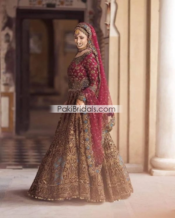 Maroon Velvet Bridal Dress 809 - Image 4