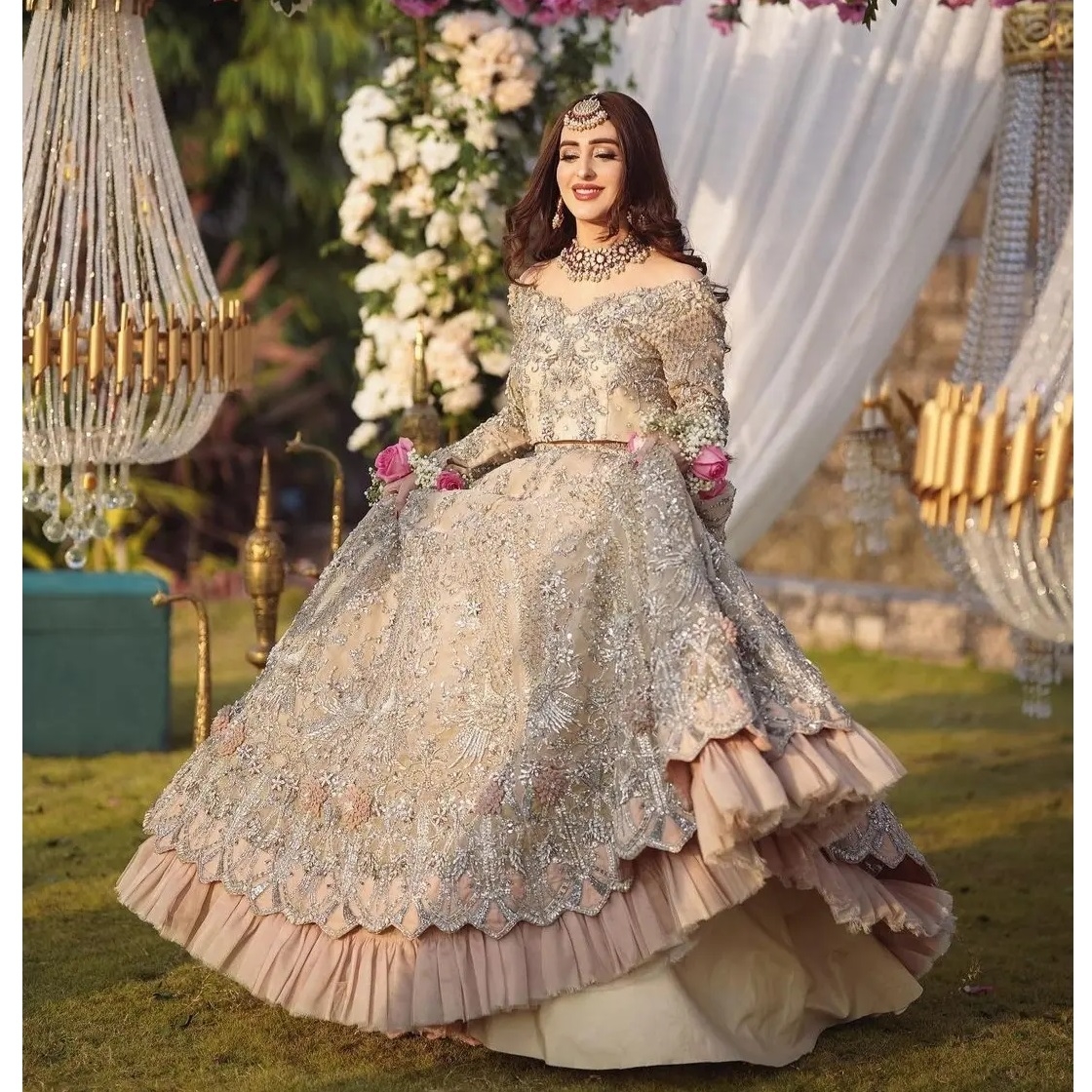 Peach Walima Maxi Dress 820 – Pakistan Bridal Dresses