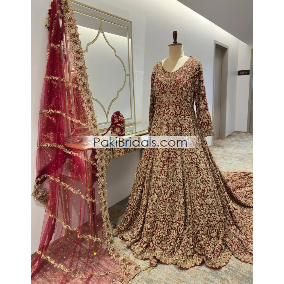 Red Pakistani Bridal Tail Maxi 845
