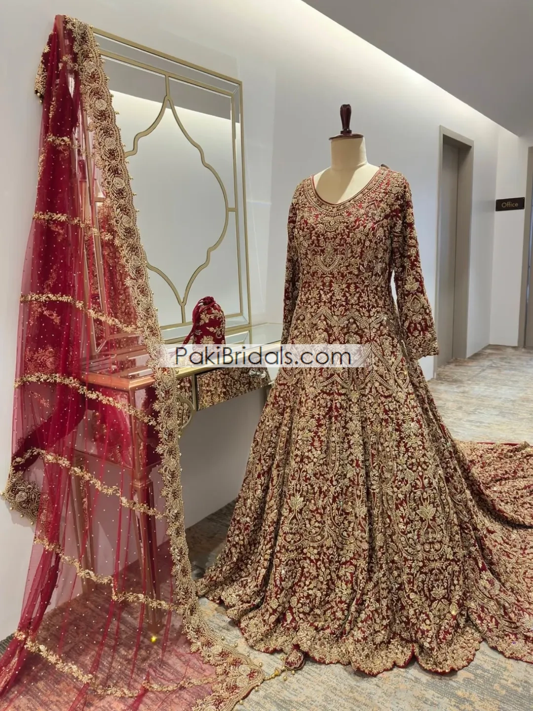 Red Pakistani Bridal Tail Maxi 845 - Image 2