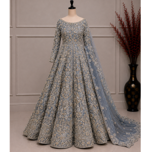 ice blue pakistani bridal dress cover