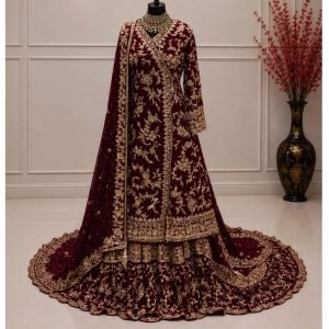 maroon angrakha bridal wear cover
