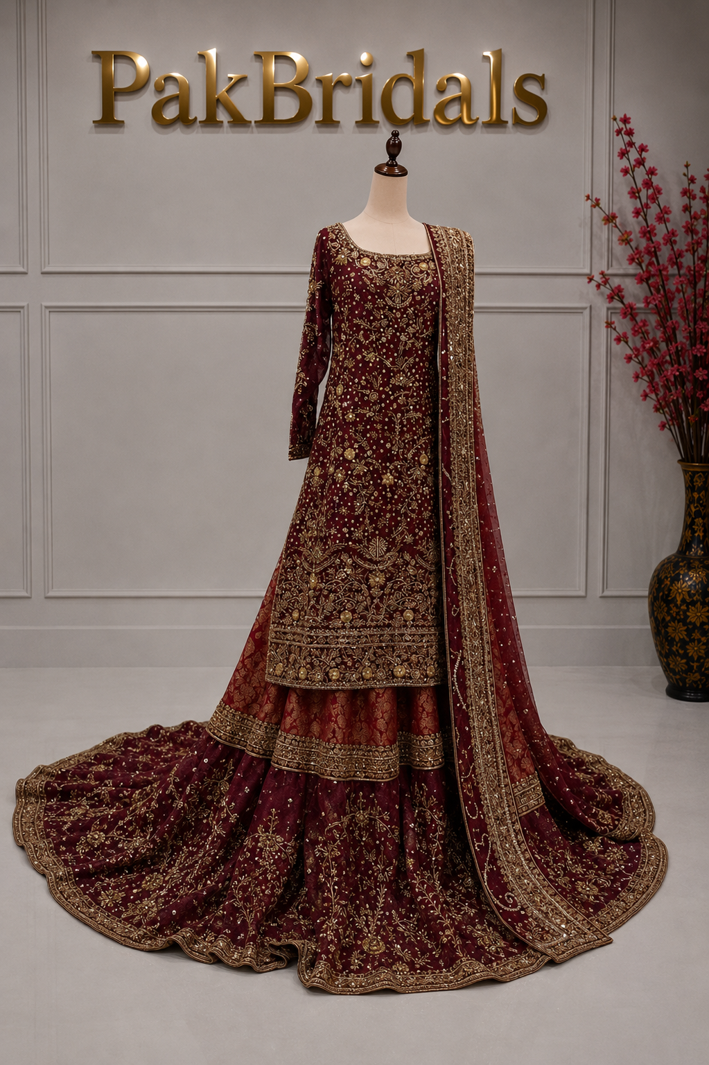 maroon bridal farshi dress maroon bridal farshi dress