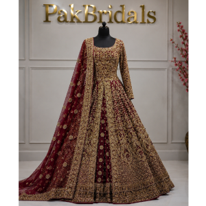 red pakistani bride gown1